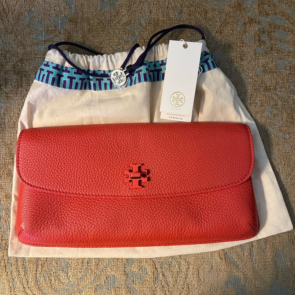 Tory Burch Vibrant Red Canyon/Orange Leather Clutch